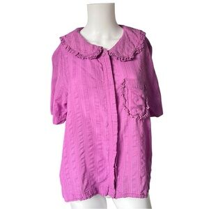 UnderProtection Short Sleeve Blouse Button Up Pink Vegan Lyocell Size Small S